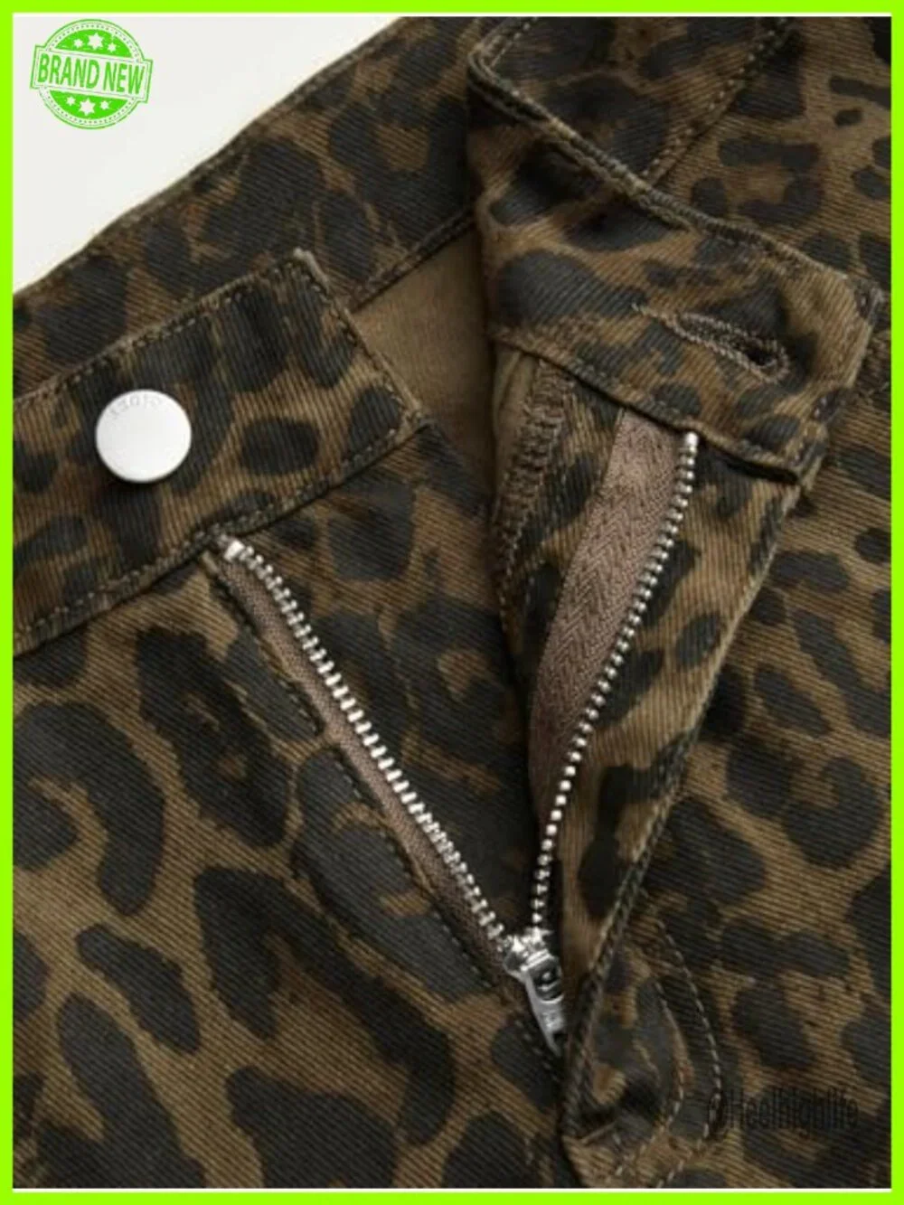 Leopard Print Denim Jean Shorts High Rise Frayed Hem Casual Summer